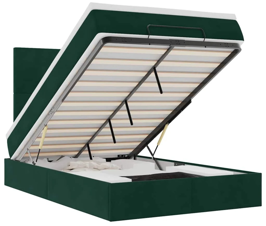 3314237 vidaXL Османска легло с матраци и LED, тъмнозелено, 120x190 см, кадифе