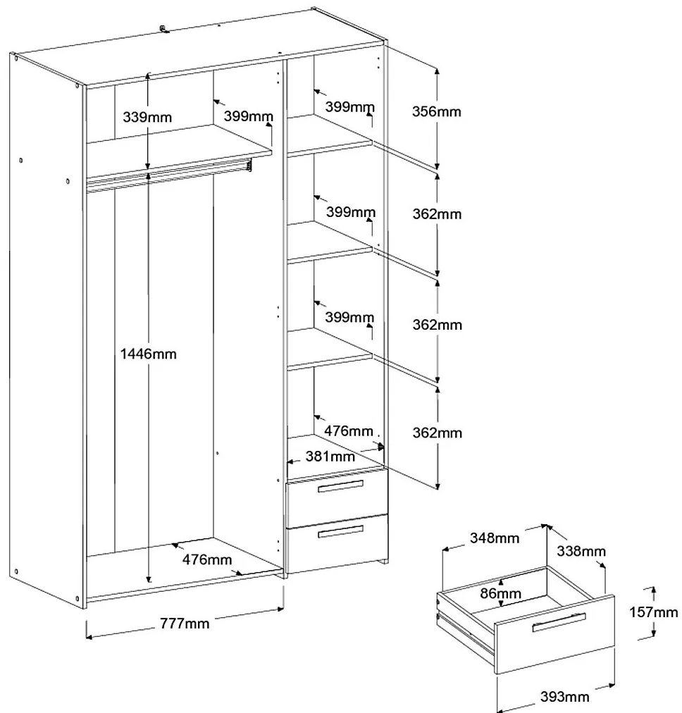 Гардероб Dorm 3-врати с огледало-Leuko