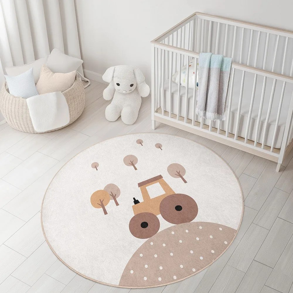 Бежов детски килим подходящ за пране ø120 cm Tractor World – Mila Home