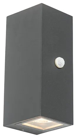 Стенна лампа тъмно сива с 2 лампи IP44 с датчик за движение - Baleno