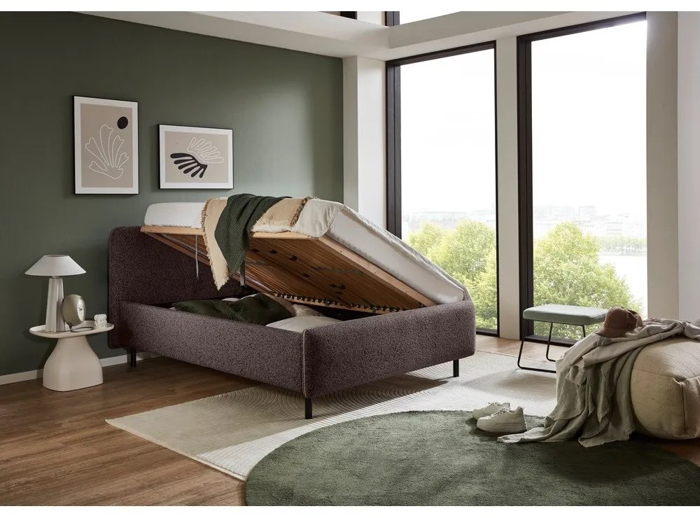 Антрацитно двойно легло 160x200 cm тапицирано с място за съхранение с включена подматрачна рамка Primo – Meise Möbel