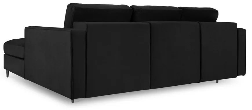 Черен кадифен ъглов разтегателен диван , десен ъгъл Santo - Milo Casa