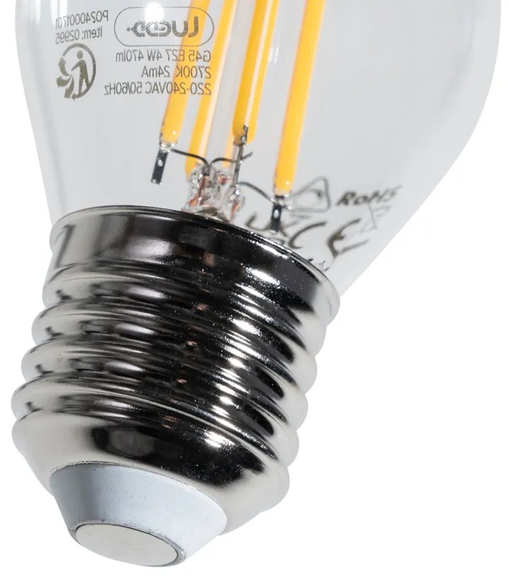Комплект от 5 E27 димируеми LED Filament крушки G45 прозрачни 4W 470 lm 2700K