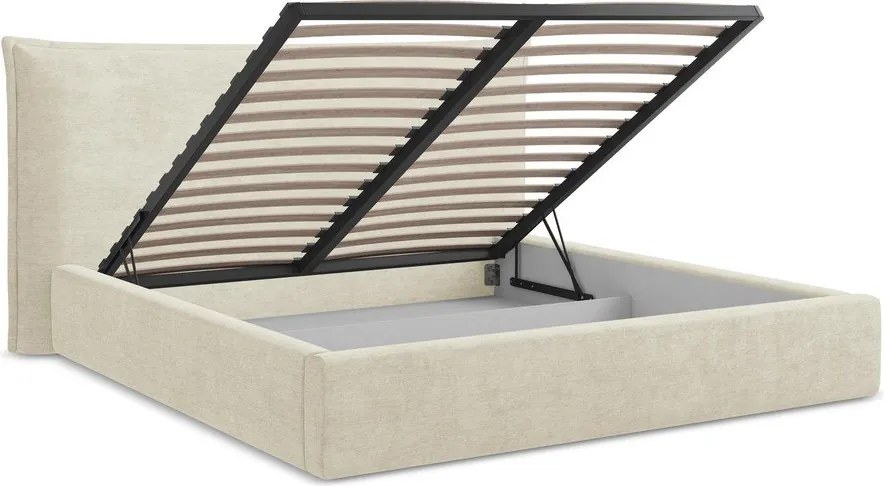 Бежово двойно легло 140x200 cm тапицирано с място за съхранение с включена подматрачна рамка Esala – Makamii