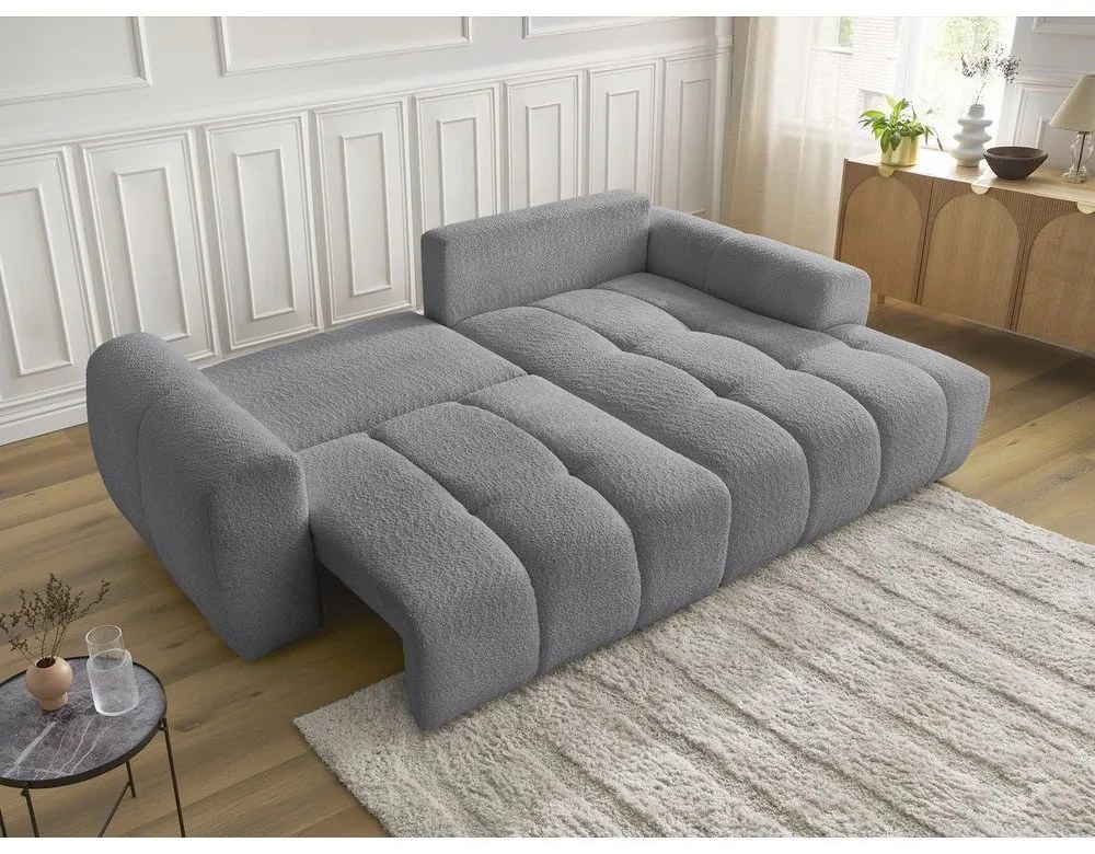 Сив разтегателен ъглов диван с място за съхранение от букле (десен ъгъл) Roxelane – Bobochic Paris