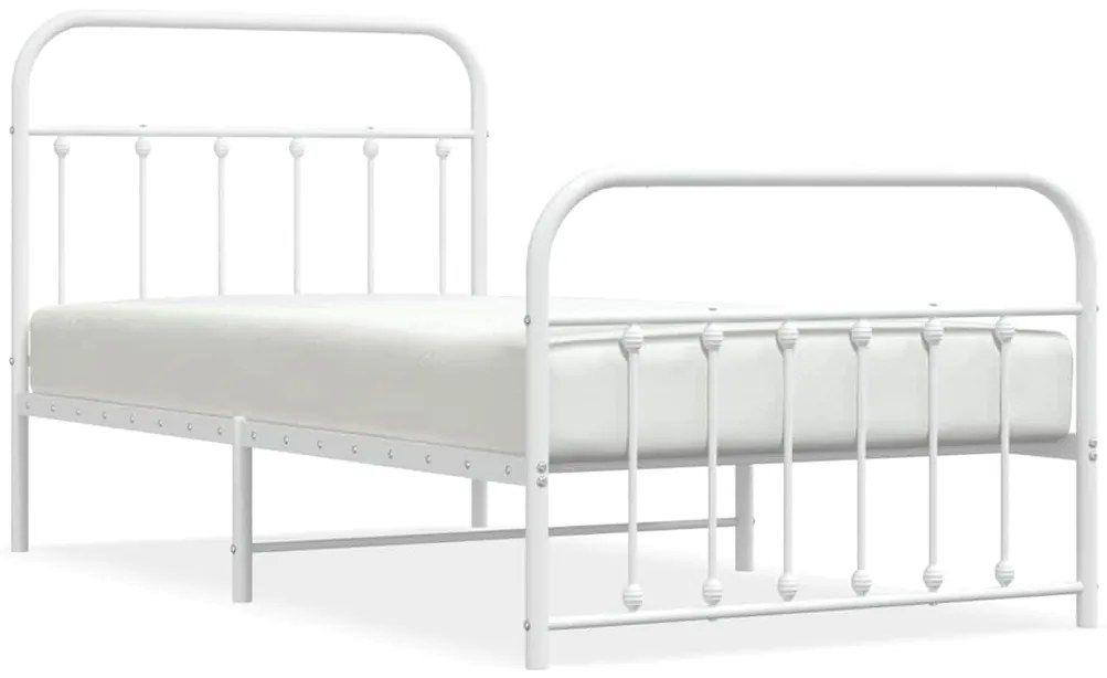 352639 vidaXL Метална рамка за легло с горна и долна табла, бяла, 100x190 см