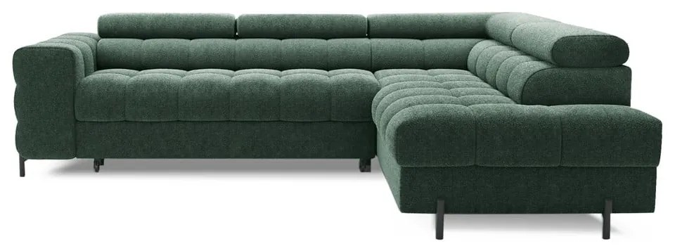 Зелен разтегателен ъглов диван с място за съхранение от букле (десен ъгъл L форма) Ferucce – ELTAP