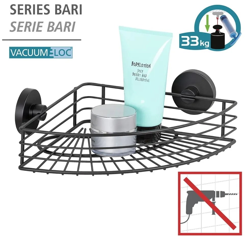 Черен ъглов рафт за баня Vacuum-Loc® Bari - Wenko