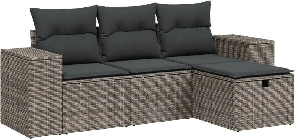 3264376 vidaXL Градински диван с възглавници от 4 части сив полиратан