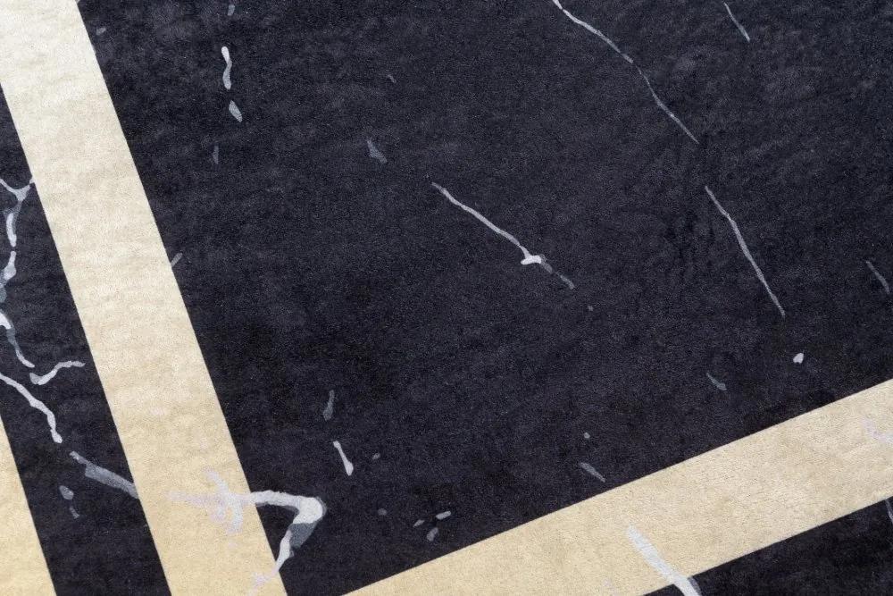 Тъмно дизайнерско килимче с мраморна шарка със златни детайли Ширина: 80 см | Дължина: 150 см