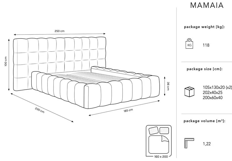 Бежово тапицирано двойно легло с място за съхранение с включена подматрачна рамка 160x200 cm Mamaia – Micadoni Home