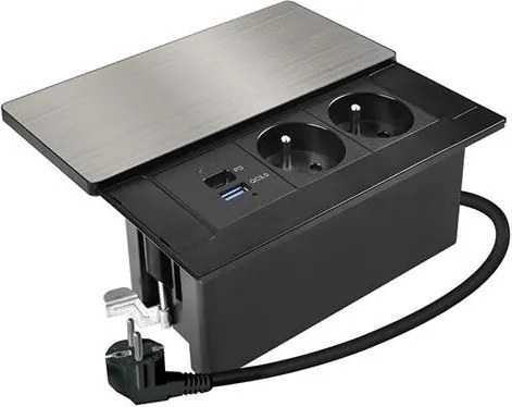 Solight PP128C-PD65 - Вградена розетка 65W, 2 гнезда + USB-A + USB-C