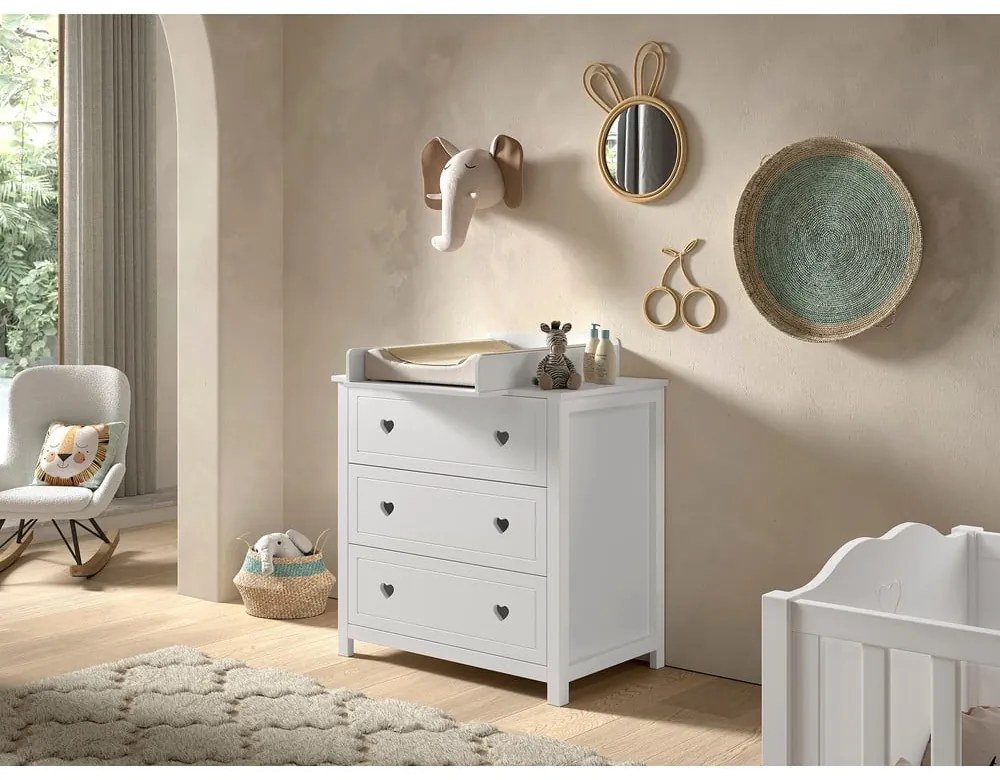 Бял детски скрин с маса за преповиване 90x103x73 cm Amori – Vipack