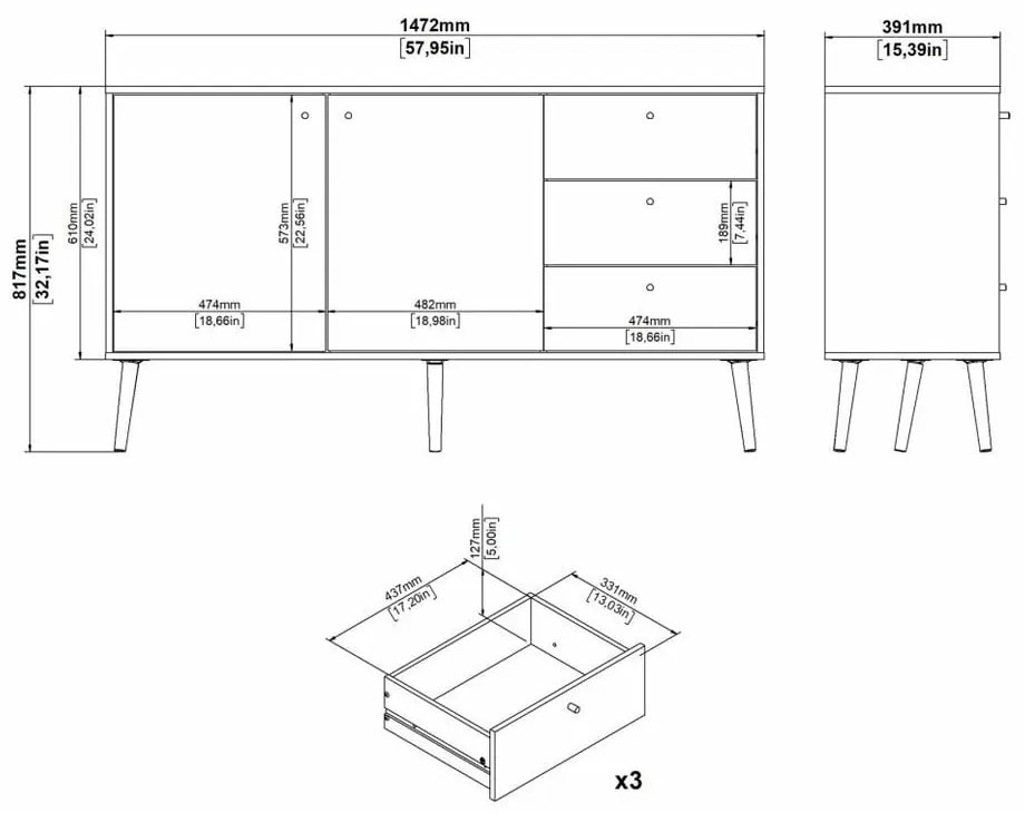 Нисък скрин в антрацит 149x82 cm Bodo - Tvilum