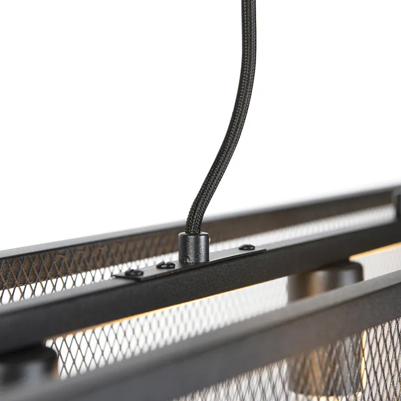 Индустриална висяща лампа черна с плетена текстура 4-лампи - Cage