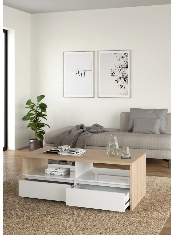 Масичка за кафе в бял и естествен цвят 60x120 cm Next – Tvilum