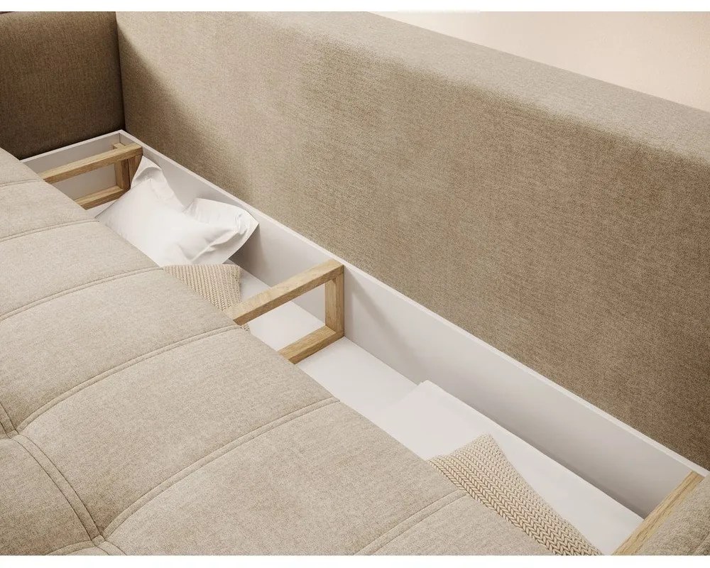 Светлокафяв кадифен разтегателен диван с място за съхранение 242 cm Weltton – ELTAP