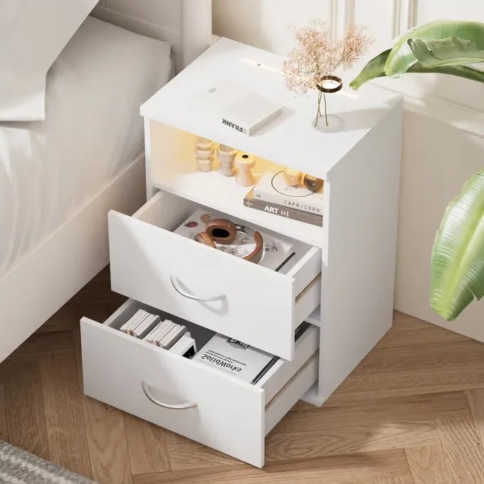 Нощно шкафче Jamie с LED осветление и USB - 55 × 40 × 28 cm дърво / сив