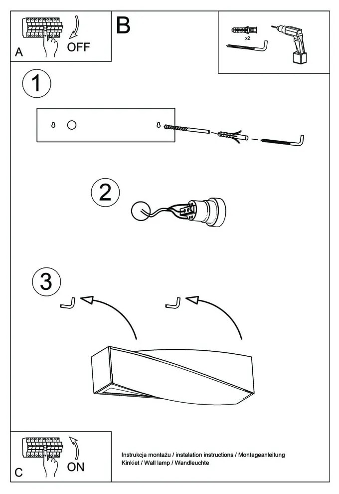 Черна керамична стенна лампа Taurus - Sollux