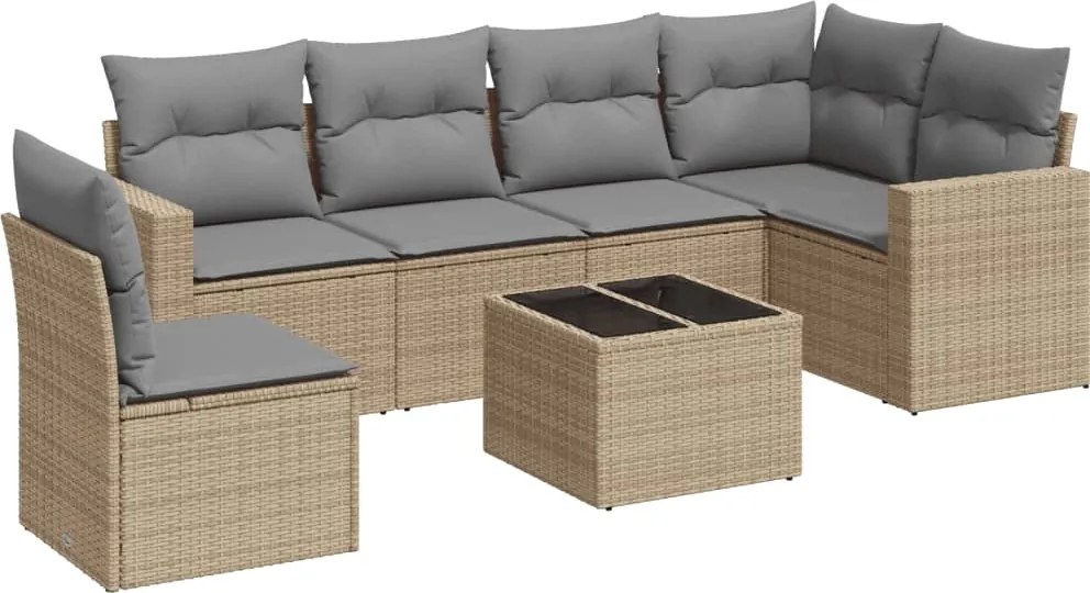 3251376 vidaXL Градински диван с възглавници, 7 части, бежов полиратан