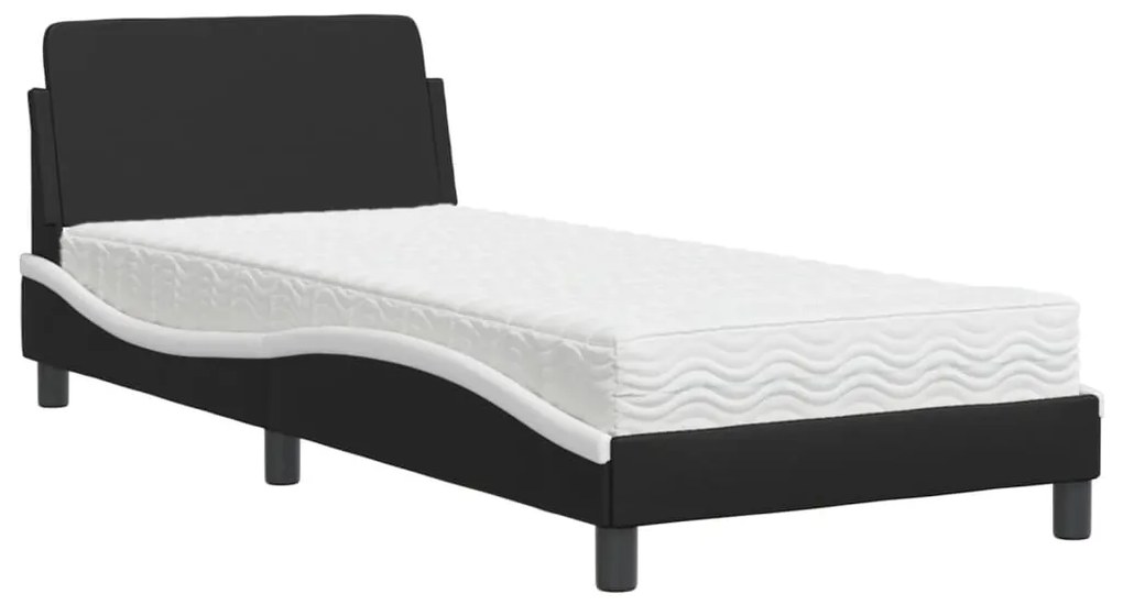 3208302 vidaXL Легло с матрак, бяло и черно, 80x200 см, изкуствена кожа