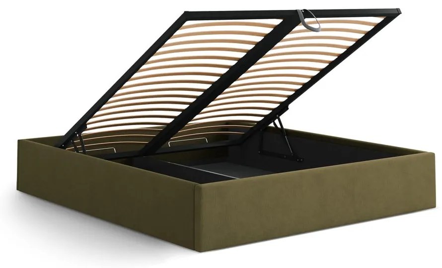 Зелено двойно легло 180x200 cm тапицирано с място за съхранение/без табла с включена подматрачна рамка Susan – Micadoni