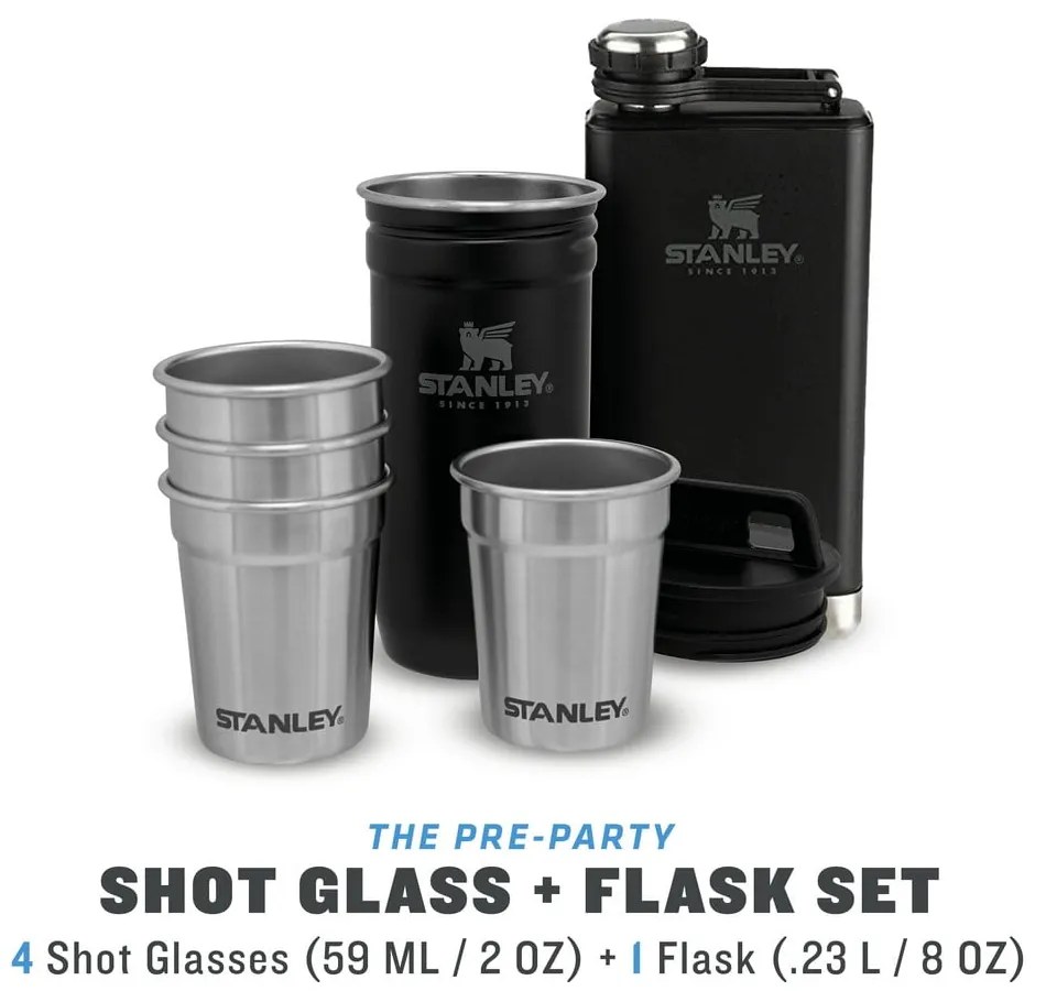 Черен комплект колба и чаши за шотове 6 бр. от неръждаема стомана 250 ml Adventure Black – Stanley