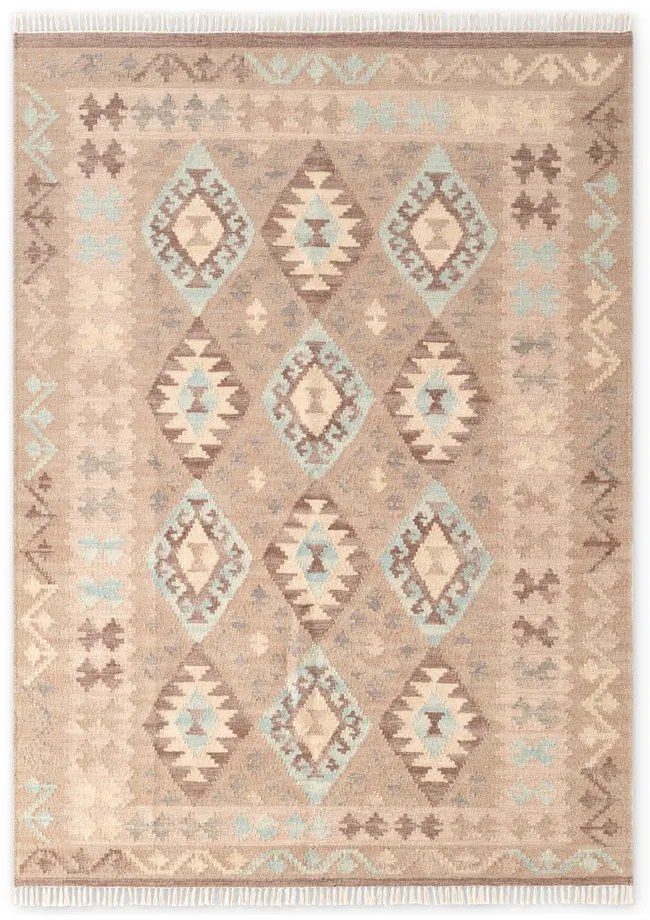 Светлосин и бежов двустранен ръчно изработен вълнен килим 200x290 cm Kamal Dune – Nouristan