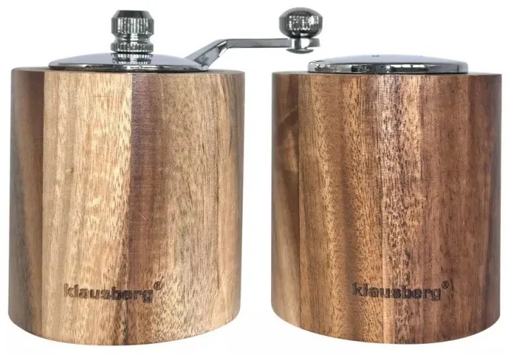 Комплект мелничка за пипер и солница Klausberg KB 7859, Керамичен механизъм, Акациево дърво, Кафяв