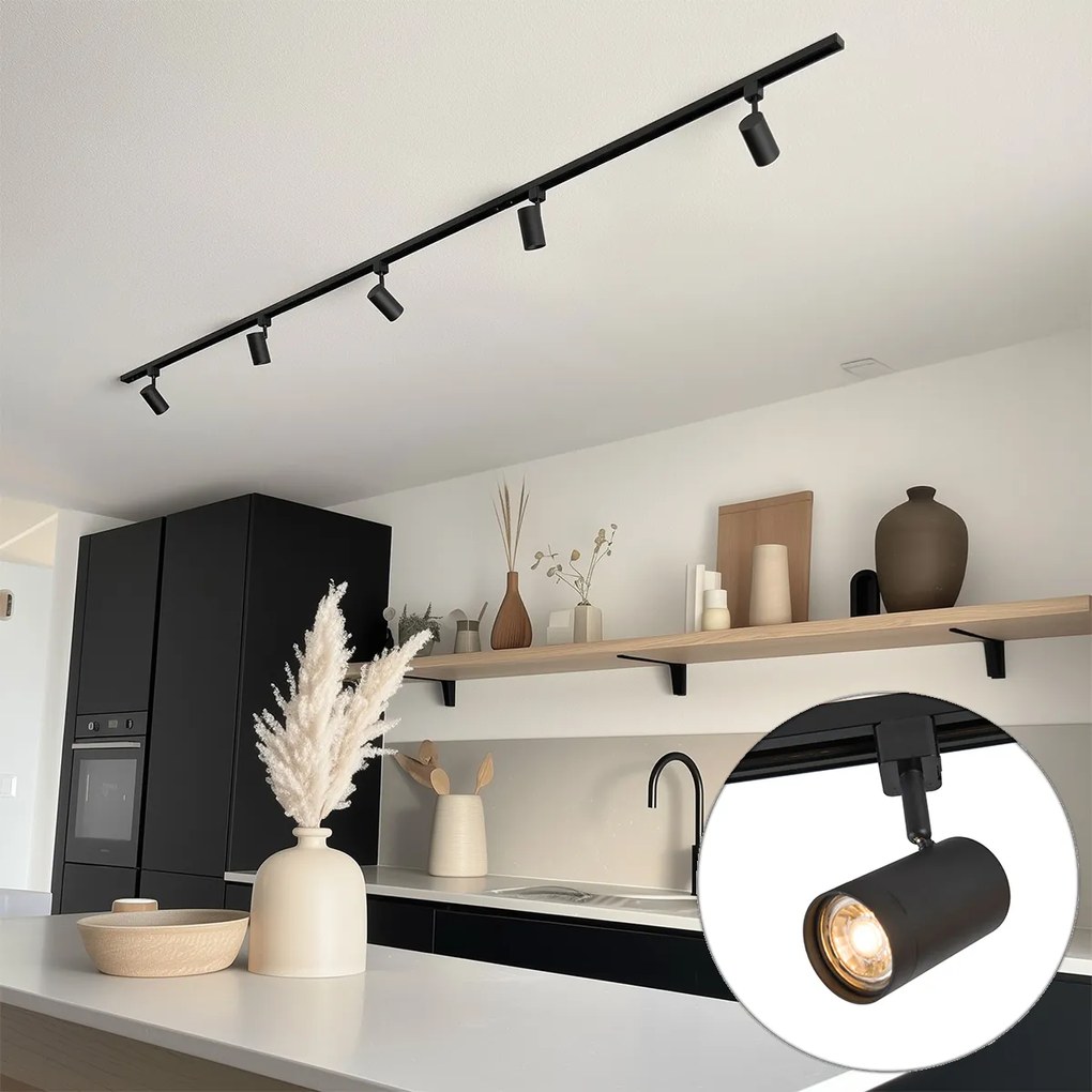 Модерна релсова осветителна система с 5 прожектора черна 1-фазна - Iconic Jeana