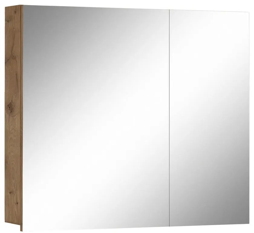 Стенен шкаф за баня с огледало от декор от дъб в естествен цвят 80x70 cm Wisla – Støraa