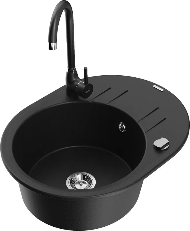 Mexen Kevin гранитна мивка с 1 отделение със сушилник и кухненски смесител