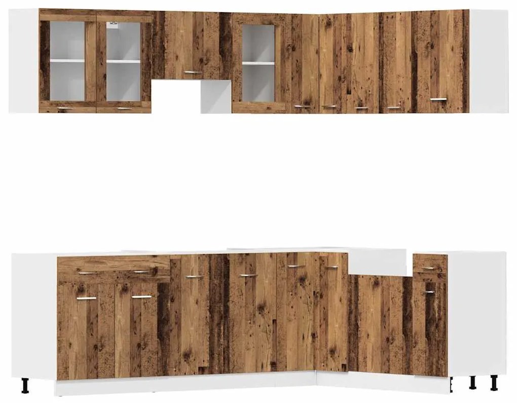 3328577 vidaXL Комплект кухненски шкафове, 11 части, "Lyon", старо дърво, инженерно дърво