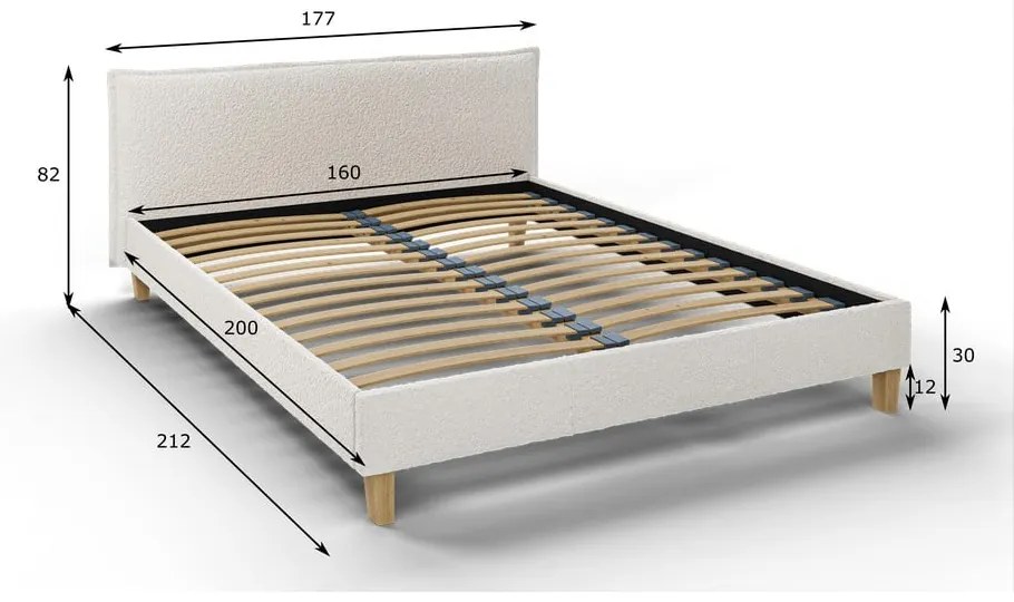 Кремаво тапицирано двойно легло с решетка 160x200 cm Tina - Ropez