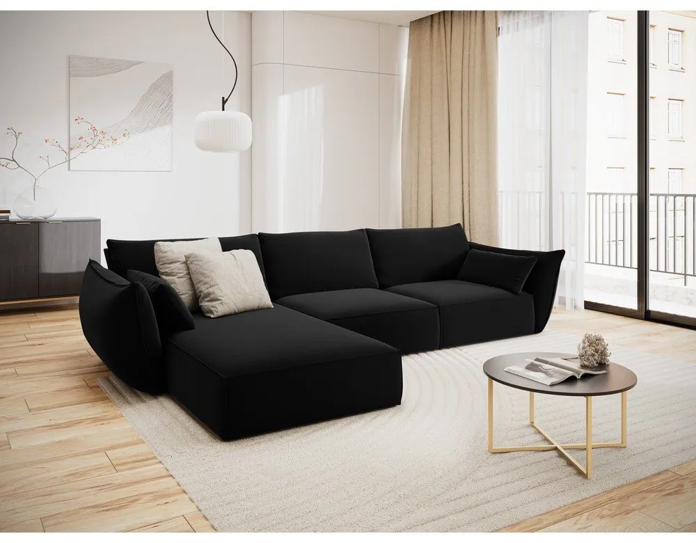 Черен кадифен ъглов диван (ляв ъгъл) Vanda – Mazzini Sofas