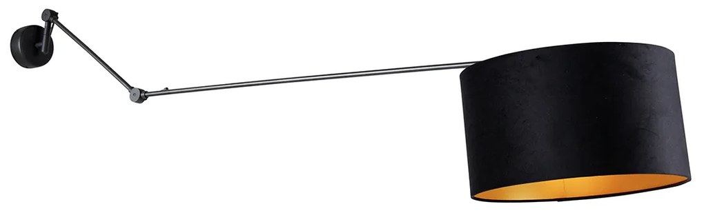 Стенна лампа черна с черен кадифен абажур 35 см регулируема - Blitz