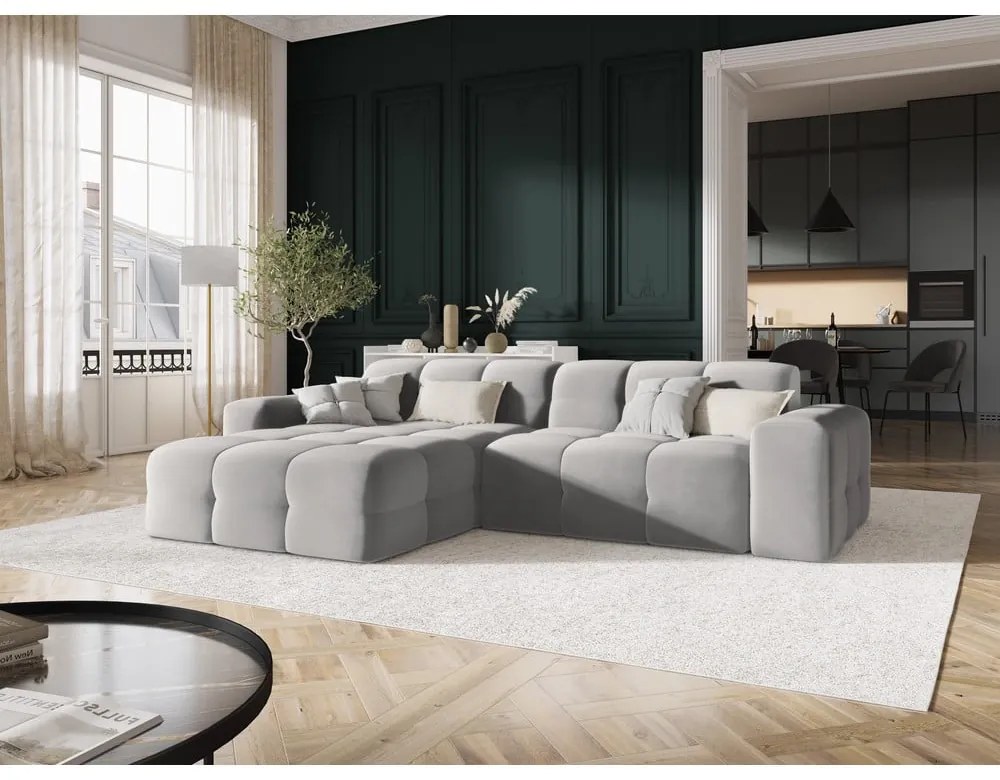 Ъглов диван от светлосиво кадифе (ляв ъгъл) Kendal - Micadoni Home