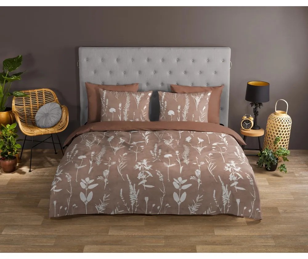 Кафяво единично удължено памучно спално бельо 140x220 cm Rav – Good Morning