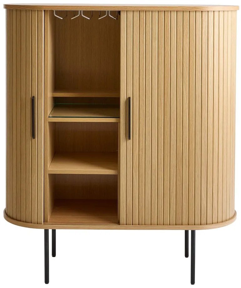 Шкаф за вино от дъбов декор с плъзгащи се врати в естествен цвят 100x118x40 cm Nola – Unique Furniture