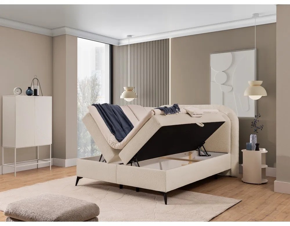 Бежово боксспринг легло 160x200 cm с място за съхранение Ornes – Ropez