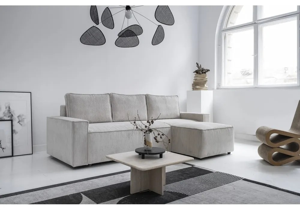 Бял разтегателен ъглов диван от рипсено кадифе (променлив) Brave Dave – Miuform