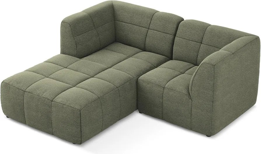 Зелен ъглов диван от прежда с примки от букле (ляв ъгъл) Aloha – Makamii