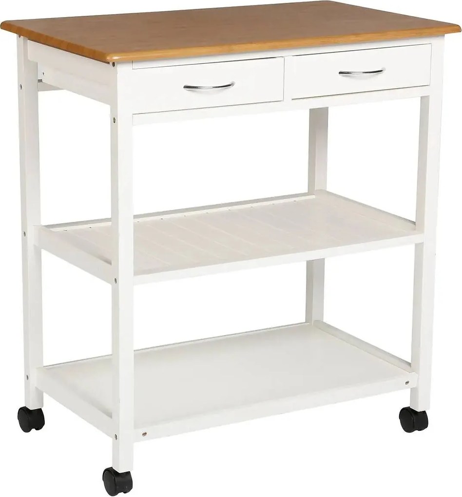 Кухненска количка 5five, Голяма, Бяло дърво и бамбук, С ефект