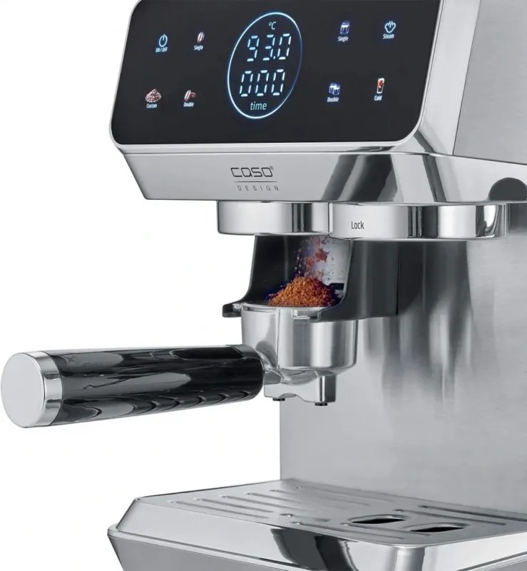 Еспресо машина Caso EspressoGourmet&Grind, 1500W, 20 bar, 1.8 л, Ulka, Pre-infusion, Cold Brew Сензорно управление, Мелачка, Портафилтър, Инокс