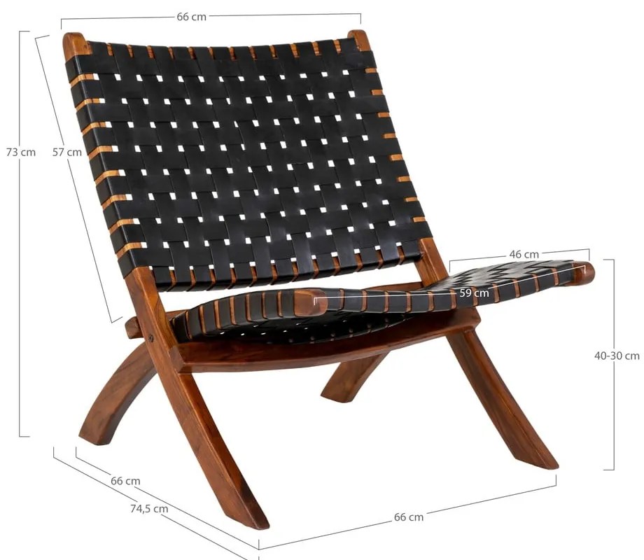 Черно кожено кресло с плетка Perugia - House Nordic