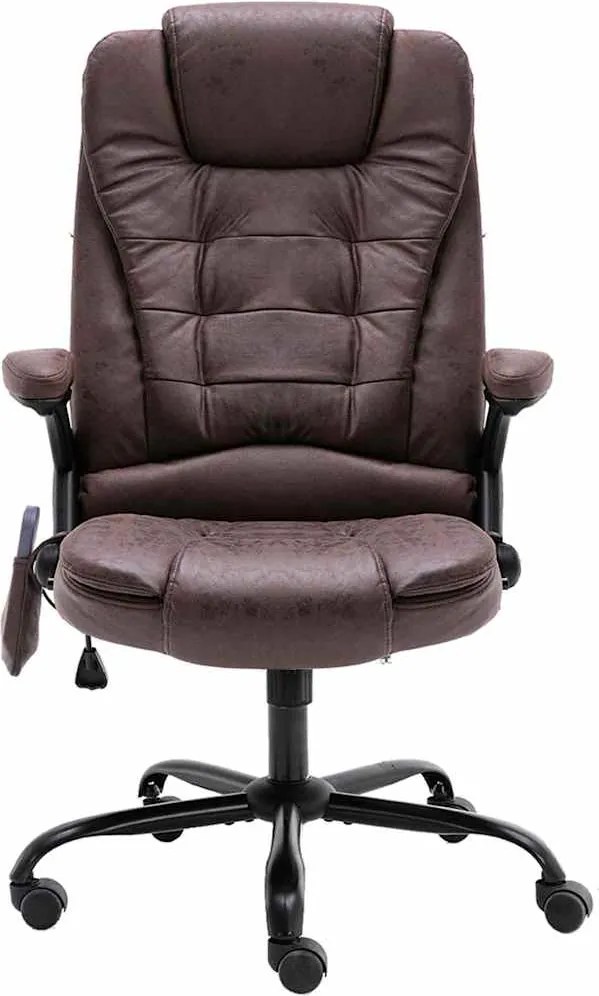 20580 vidaXL Масажен офис стол, тъмнокафяв, изкуствена велурена кожа
