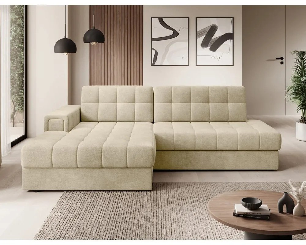 Светлокафяв кадифен разтегателен ъглов диван (ляв ъгъл) Blezalt – ELTAP