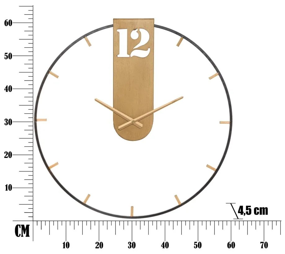 Черен стенен часовник със златни детайли Goldy, ø 60 cm - Mauro Ferretti