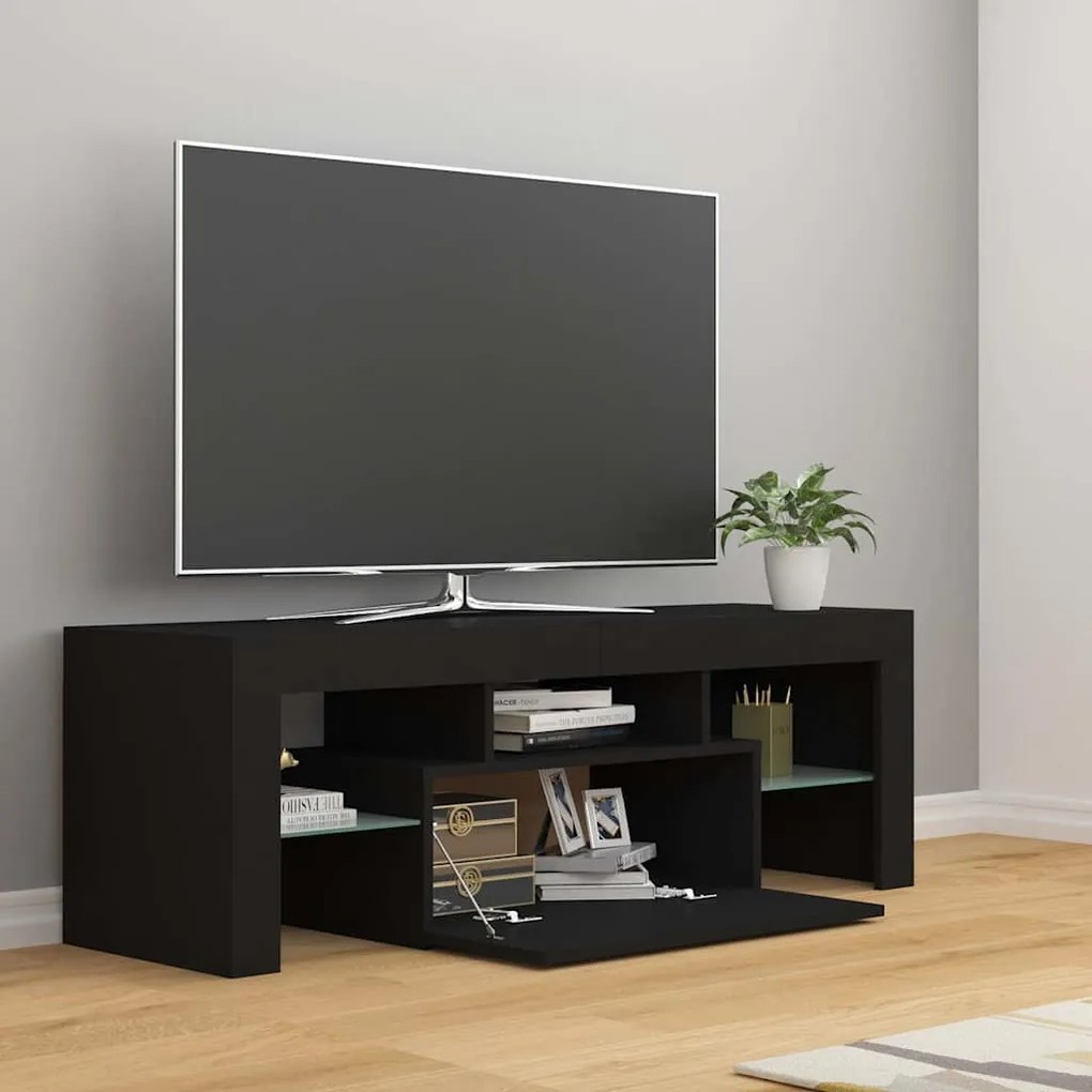 804347 vidaXL ТВ шкаф с LED осветление, черен, 120x35x40 см