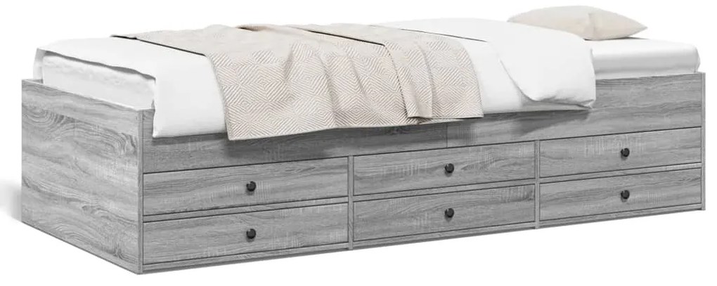3280893 vidaXL Дневно легло с чекмеджета, без матрак, сив сонома, 75x190 см